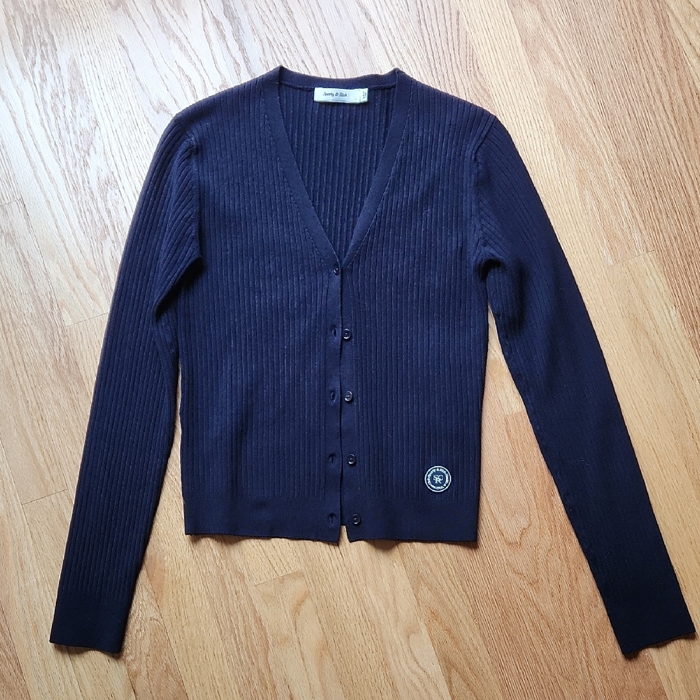 Sporty & Rich Blue Cardigan Sweater with Ribbed Texture
